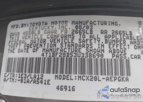 2003 Toyota Avalon Xls z USA, uszkodzony, nr VIN 4T1BF28B53U338690